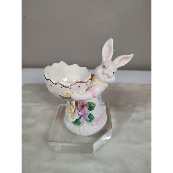 Vintage Ceramic Easter Bunny Rabbit Egg Holder Display Planter Candy Dish - Picture 3 of 11